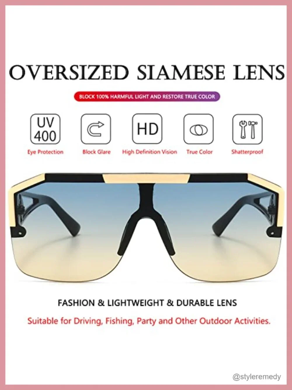 Square Oversized Sunglasses Shield Lens Metal Frame Retro Shades